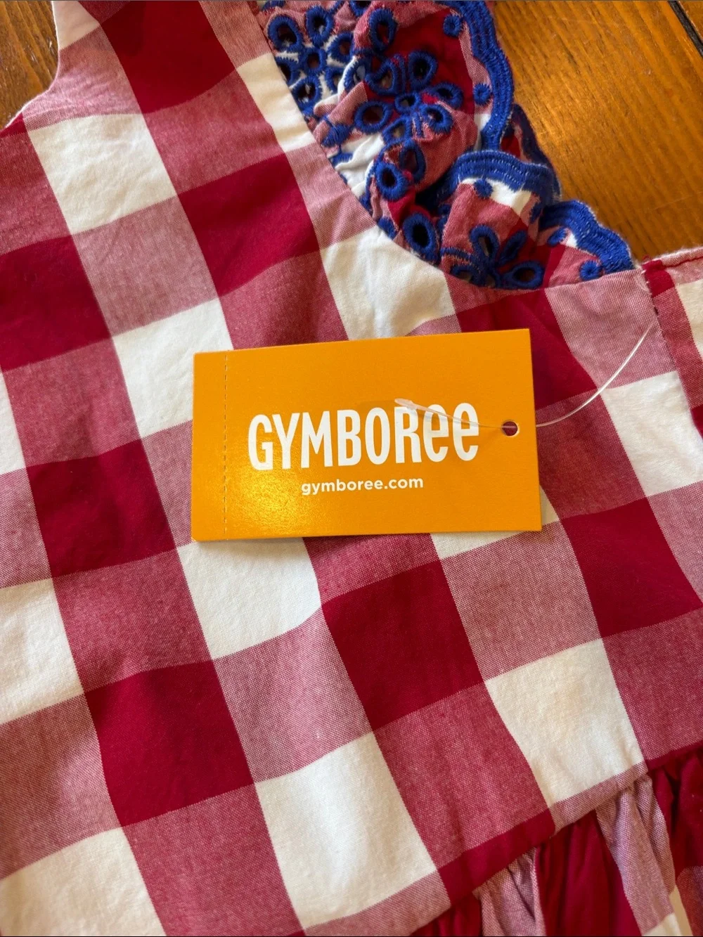 NWT Gymboree Red & White Gingham Dress w/Blue Eyelet Embroidered Trim Girls 4T